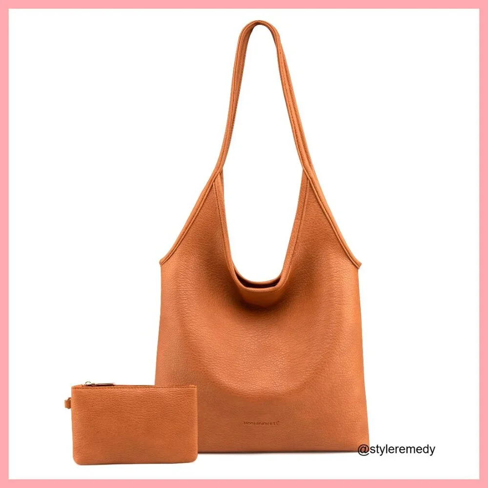 Soft Vegan Leather Hobo Bag with Top Handle and Shoulder Strap